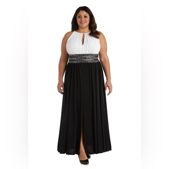 Black & white keyhole front slit beaded formal evening gown 14 |  wedding guest - Picture 1 of 15